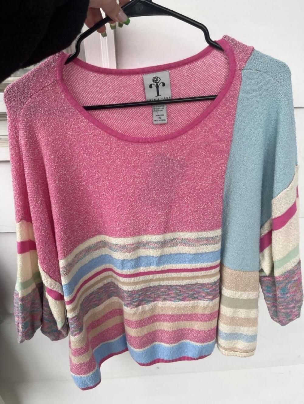 Rain + Rose colorful striped knit top  💗🩵